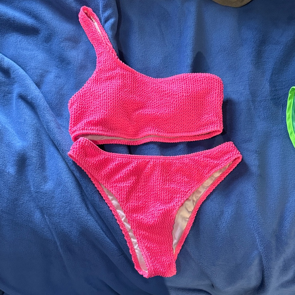 Vibrant Pink One-Shoulder Bikini Set
